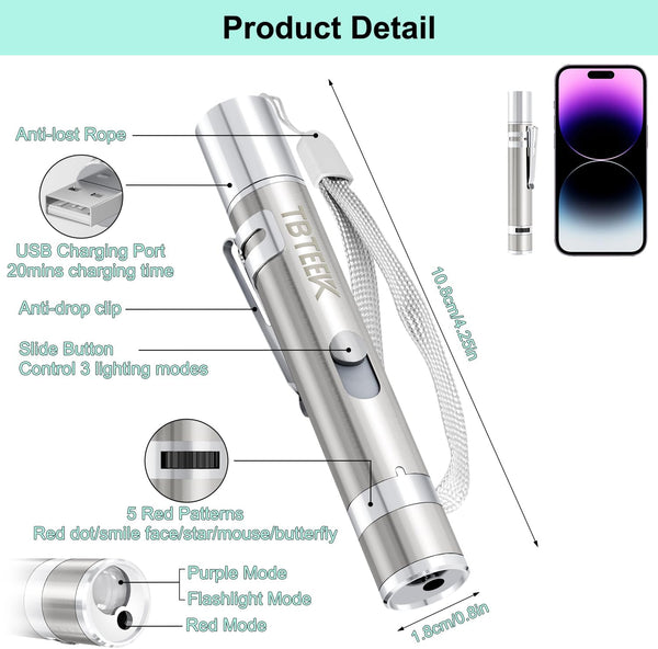 TBTeek Cat Toys, USB Rechargeable Kitten Toy, 3 Light Modes & 5 Adjustable Patterns