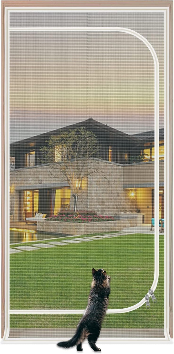 Reinforced Cat Screen Door,Zipper Screen Door Fits Door Size 38''x 82'',Cat Resistant Mesh Screen Door for Keeping Cats in and Out for Living Room