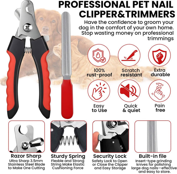 Pet Hair Remover Glove - 4-in-1 Grooming Kit with Hair Removal Glove, Nail Clippers