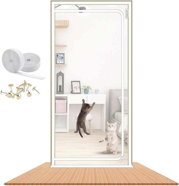 Cat Screen Door 47x87'' Reinforced Cat Resistant Mesh Creen Door Zipper Pets Proof Screen Door Prevent Pet Escape Door Curtains from Living Room