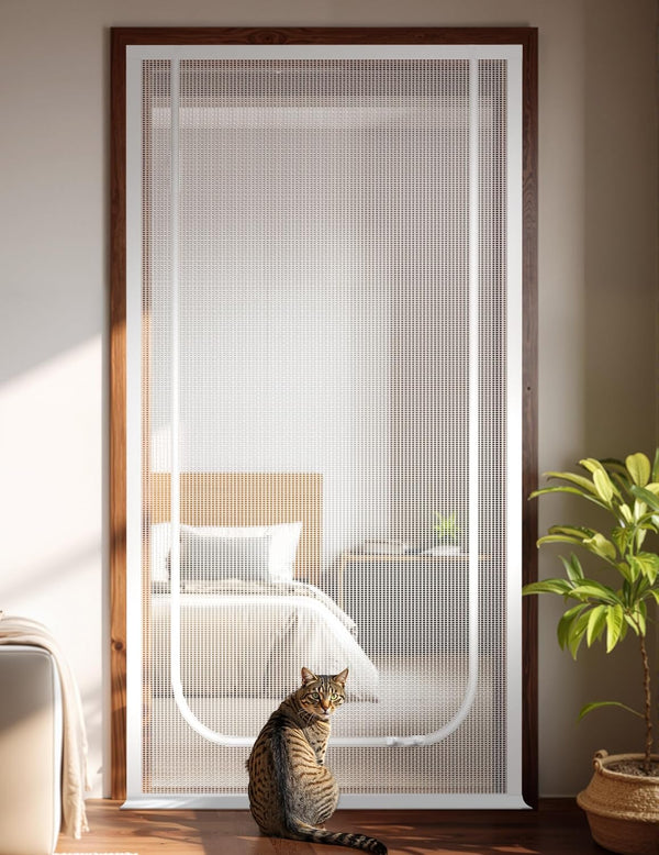 Cat Screen Door, Extra Tall Cat-Proof Mesh Gate, Fit Door Size 32'' x 80'', Anti Scratch Mesh with Zipper Closure