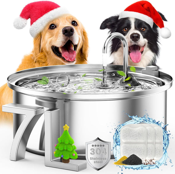 oneisall Dog Water Fountain for Large Dogs,7L/230oz/1.8G Stainless Steel Dog Fountain Bowl Super Quiet with Triple Filtration