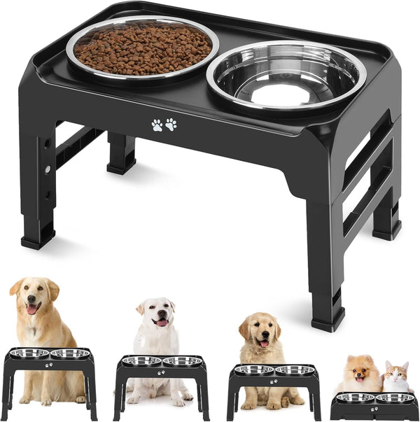 Elevated Dog Bowls, 4 Height Adjustable Raised Bowl Stand with 2 Thick 50oz Stainless Steel Food Bowls Non-Slip