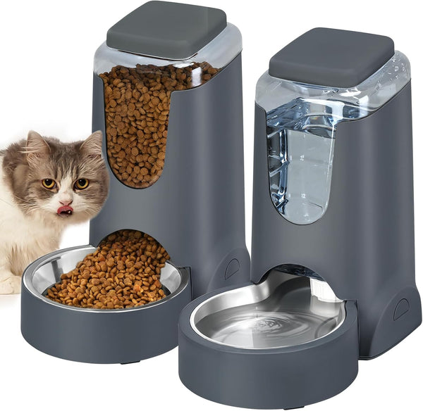 Automatic Cat Feeder and Water Dispenser with Stainless Steel Bowl Dog Gravity Food Feeder