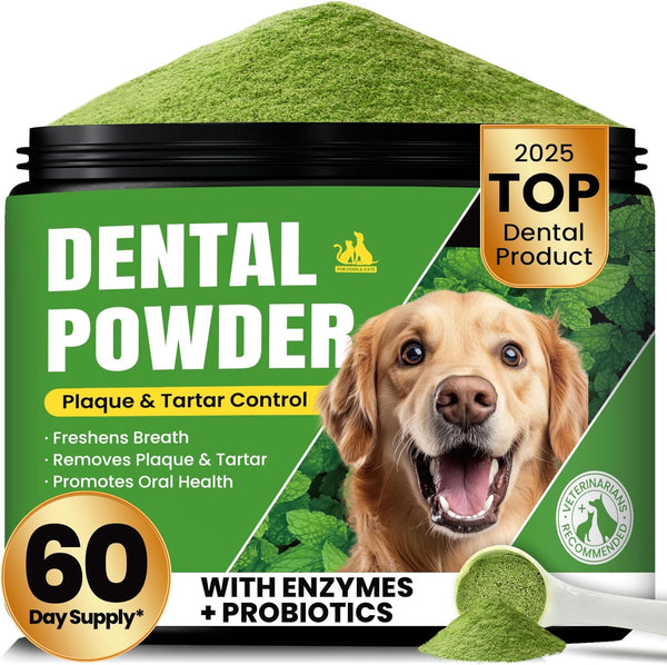 Dog Teeth Cleaning Powder, Dog Dental Powder and Cats Breath Freshener, Plaque Off Pet Tooth Cleaning lab co, Bad Breath & Tartar Remover for Dogs