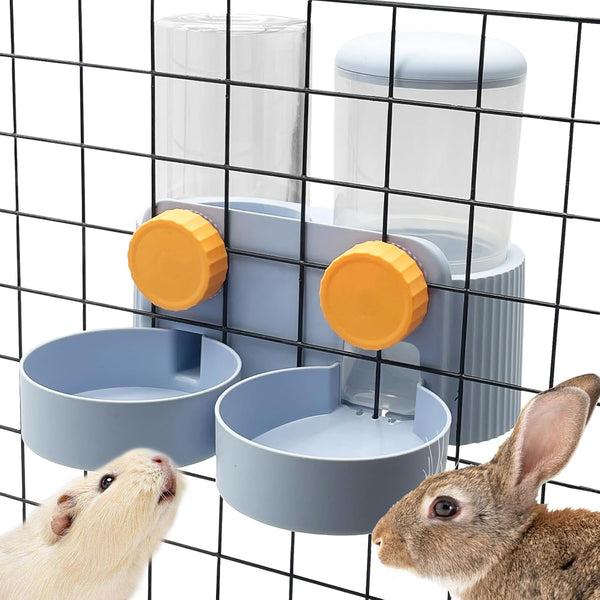 Automatic Rabbit Food and Water Dispenser for Cage, Auto Gravity Bunny Feeder and Water Set Hanging Small Animal Feeding