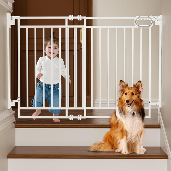 Baby Gate for Stairs- No Bottom Bar, Adjustable Width 29.8” to 43.5” for Child and Pet, Dog Gate with Auto-Close & One-Hand Operation